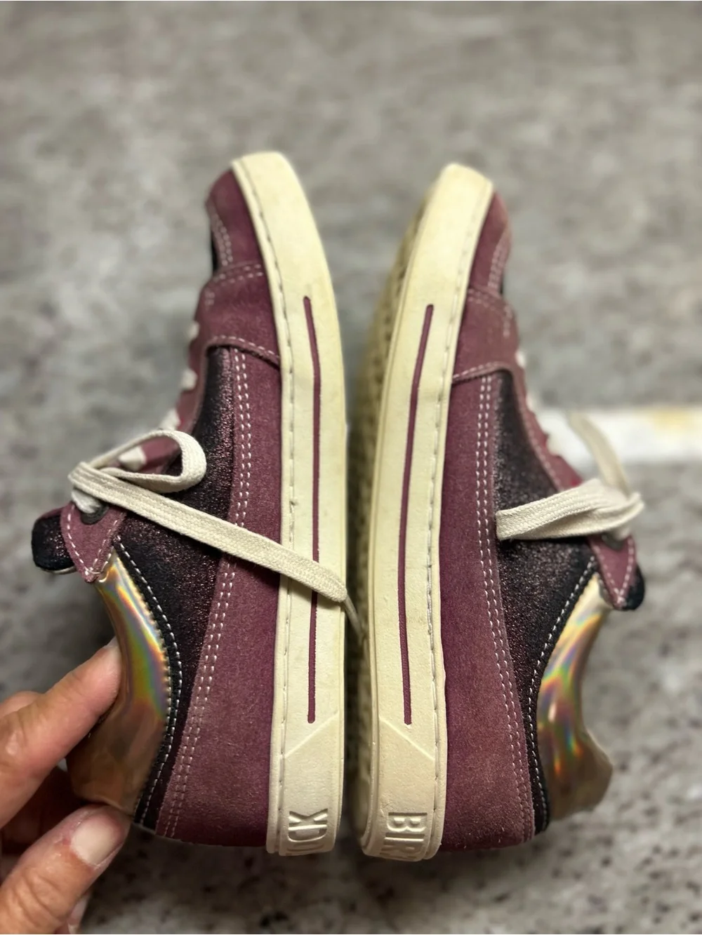 Birkenstock Astee Kids Glitter suede mauve/pink lace-Up Sneakers size 1(32)